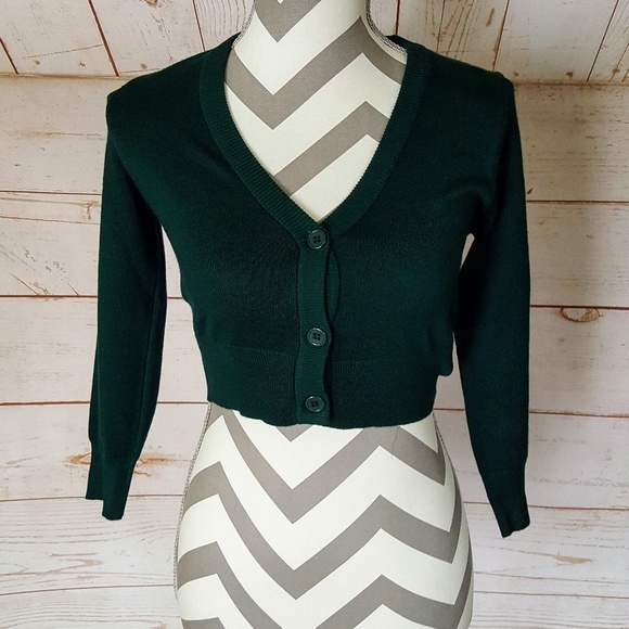 dark green cropped cardigan